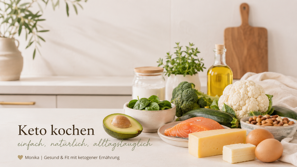 Keto Basics mit Avocado, Gemüse, Käse und einfachen Zutaten für den Alltag