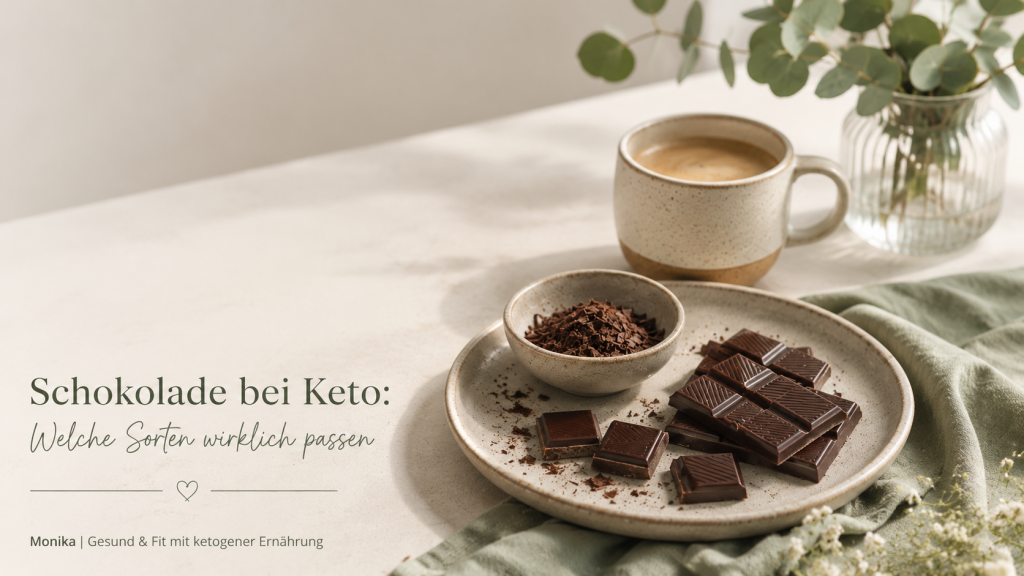 Schokolade bei Keto: dunkle Schokolade ohne Zucker auf einem Teller neben einer Tasse Kaffee