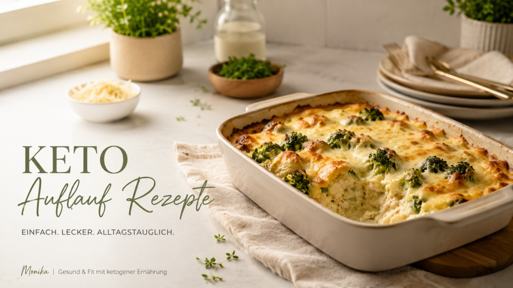 Keto Auflauf Rezepte mit Brokkoli, Käse und cremigem Auflauf in einer hellen modernen Küche