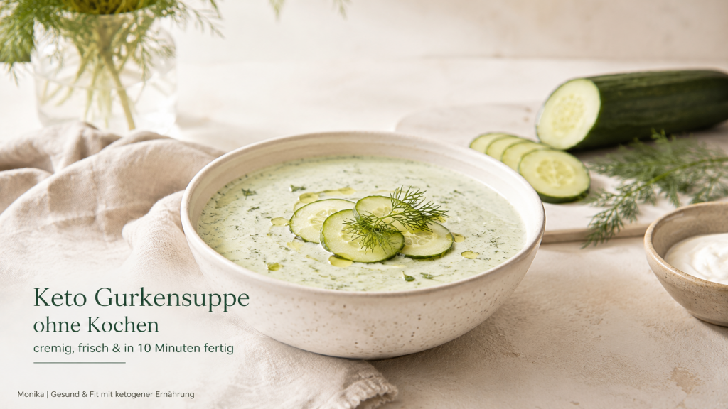 Keto Gurkensuppe ohne Kochen mit Gurke, griechischem Joghurt und Dill als cremiges Low-Carb-Rezept.