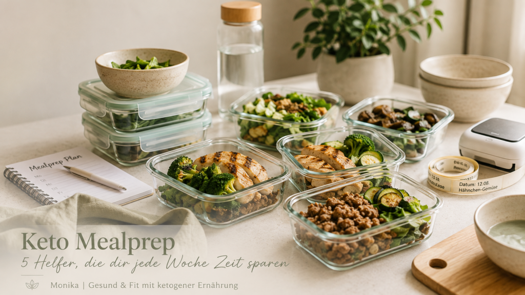 Keto Mealprep Helfer mit Glasboxen für die zeitsparende Vorbereitung ketogener Mahlzeiten