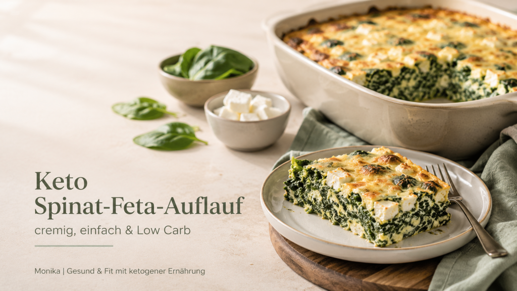 Keto Spinat-Feta-Auflauf mit cremigem Spinat, Feta und goldbrauner Käsekruste als einfaches Low-Carb-Gericht.