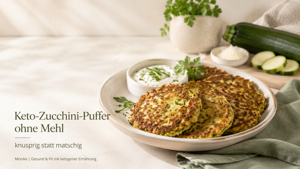 Keto-Zucchini-Puffer ohne Mehl – knusprige Low-Carb Zucchini-Puffer mit Kräuterdip